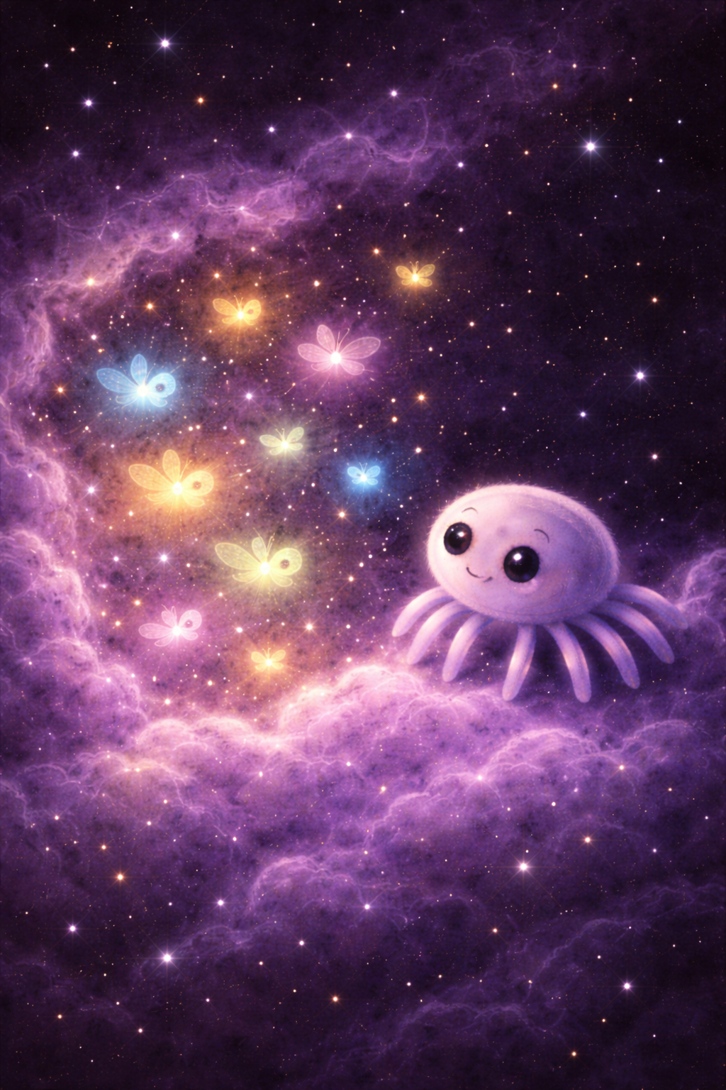 Anara discovering the fireflies in a cosmic cloud